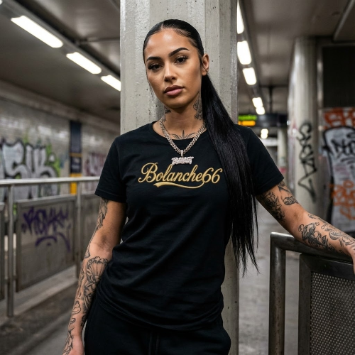 Bolanche66 Script Tee – Women’s Fit (Black/Gold)