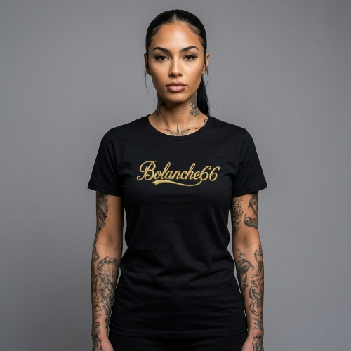 Bolanche66 Script Tee – Women’s Fit (Black/Gold)